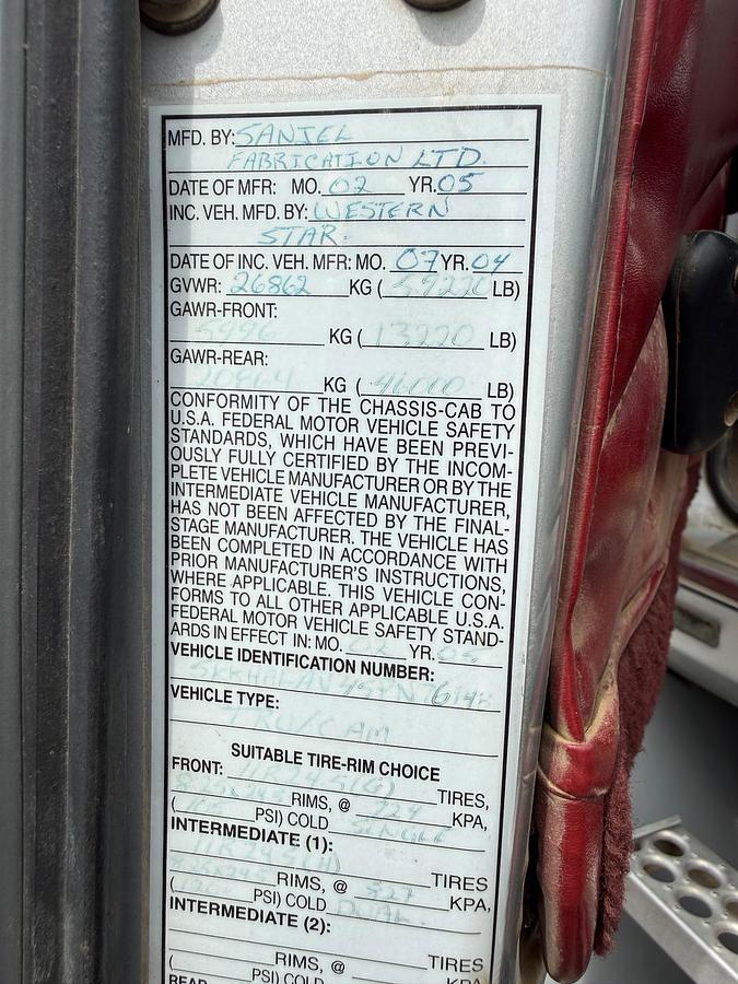 Used 2005 Western Star Cement Pumper