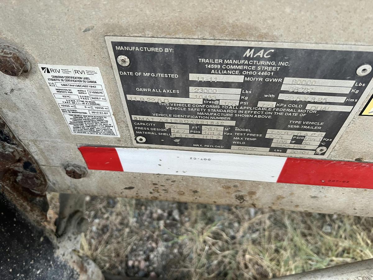 Used 2012 MAC Pneumatic Tank Trailer