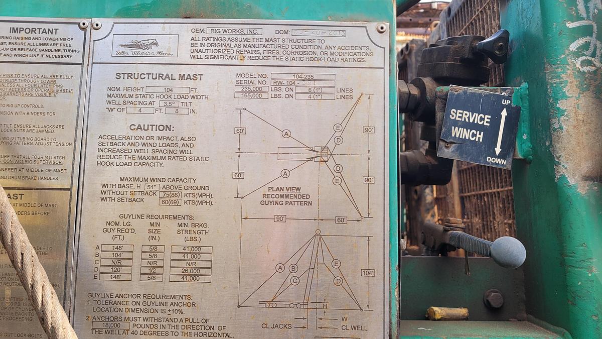 Used 2013 Rig Works Mustang 550 Workover Rig