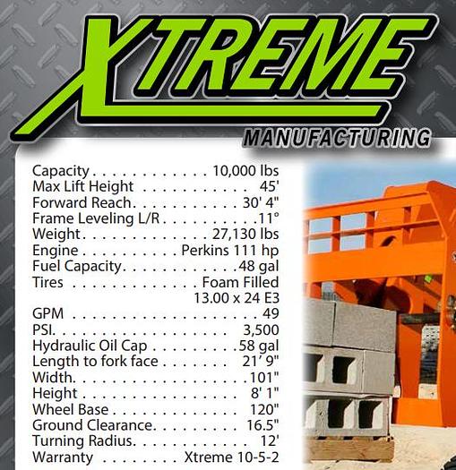 Used Reach lift 10,000 Lbs XTREME 10K