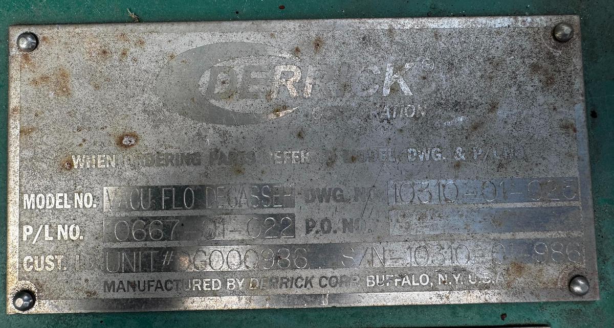 Used Derrick Vacu-Flo 1200 Vacuum Degasser