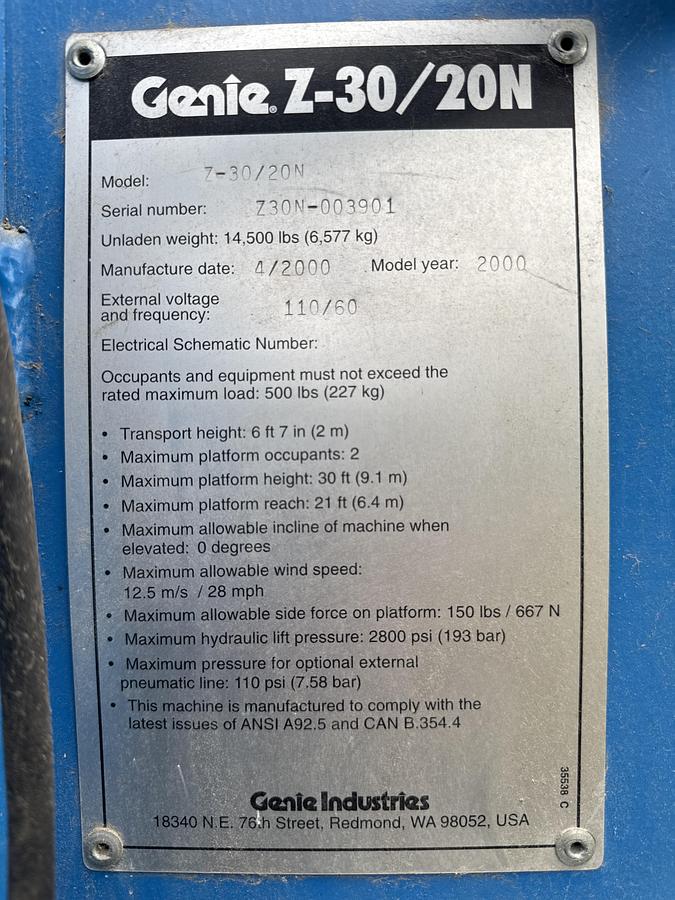 Used 2000 Genie Industries Z-30/20N