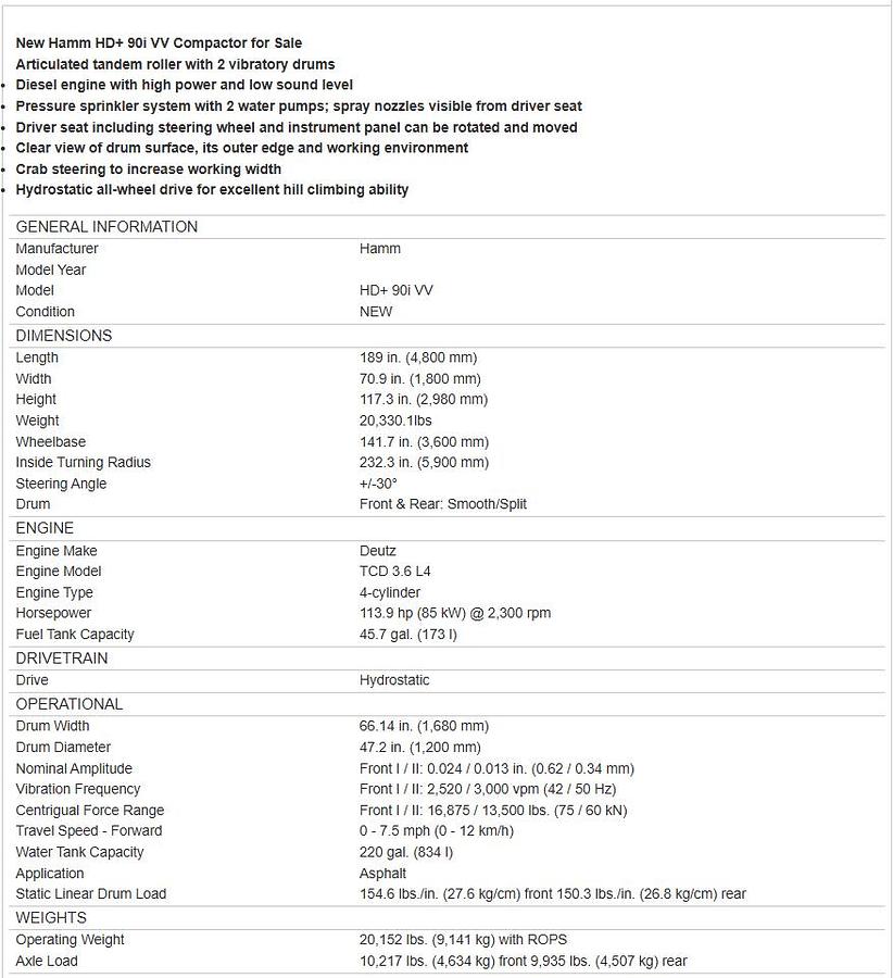 Used 2019 HAMM HD+90IVV ROLLER 66" VIB ART DOUBLE DRUM SMOOTH