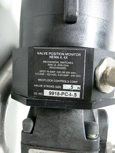 Used ITT Pure-Flo 3/4"-1" 90PSI 3-Way Diaphragm Actuator w/ Westlock Position Monitor