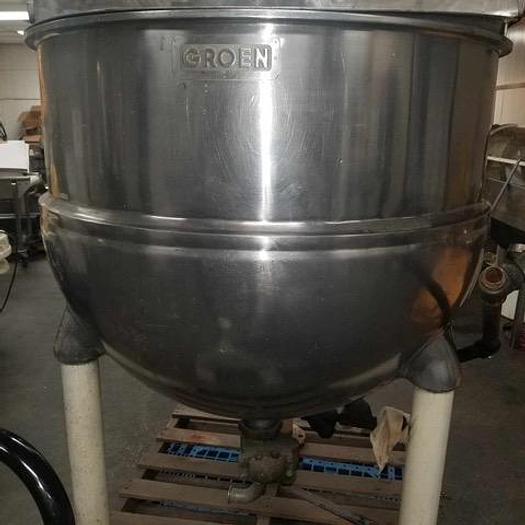 Used GROEN RA-150 SINGLE AGITATION/SCAPE "DIRECT" STEAM KETTLE, 125 PSI, #316 S/S (STOCK #814).