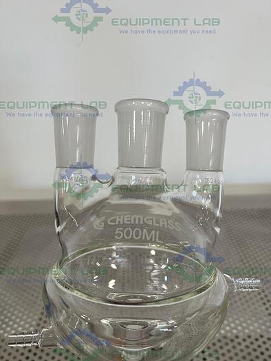 Used Chemglass 500 mL Half Jacketed Flask 29/42, 24/40 w/ Chem Drain Valve
