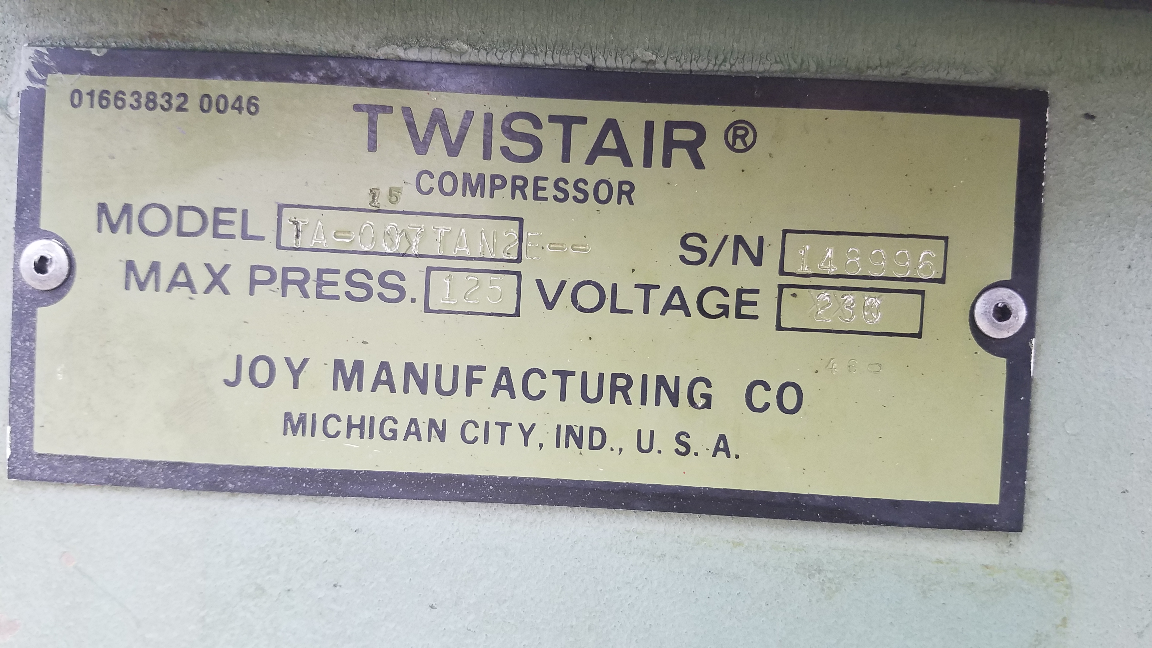 Used 15 HP Joy Twistair Air Compressor
