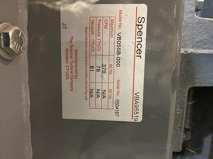 Used SPENCER FAST VAC SYS90134B 370CFM WITH 7.5HP PUMP