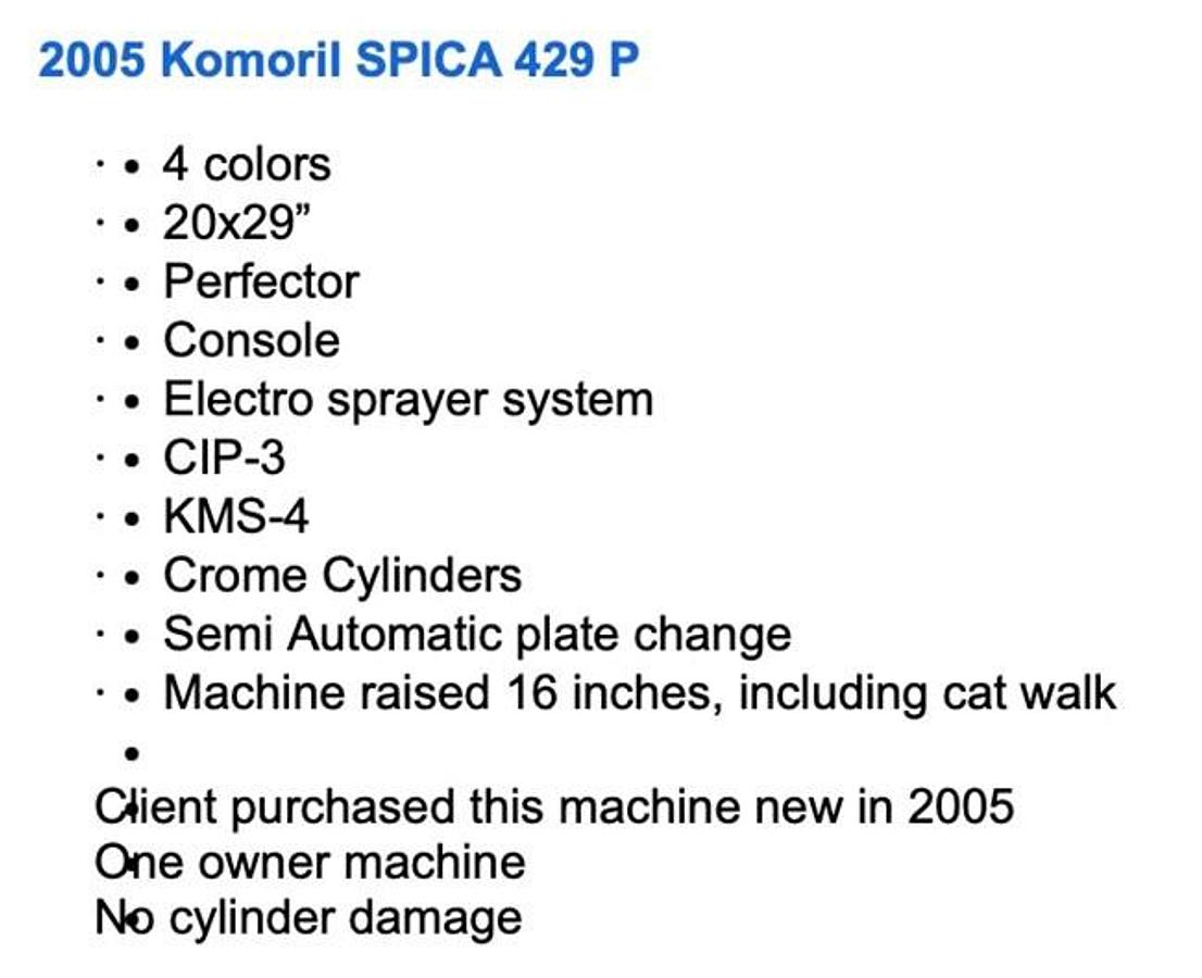 Used 2005 Komori Spica 429 P