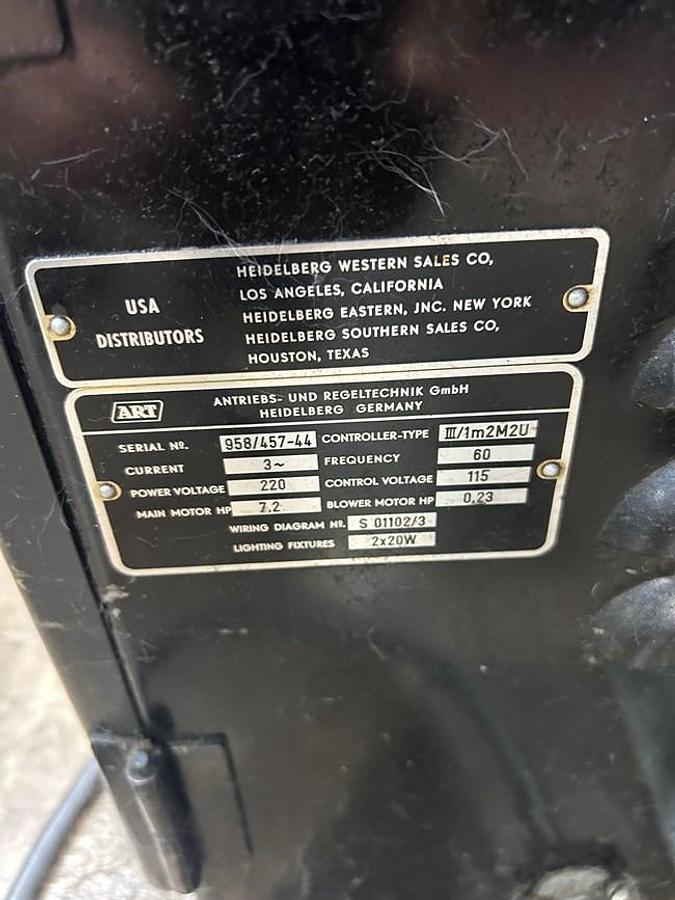 Used 1958 Heidelberg Cylinder S 21-1/4" x 28-3/8"