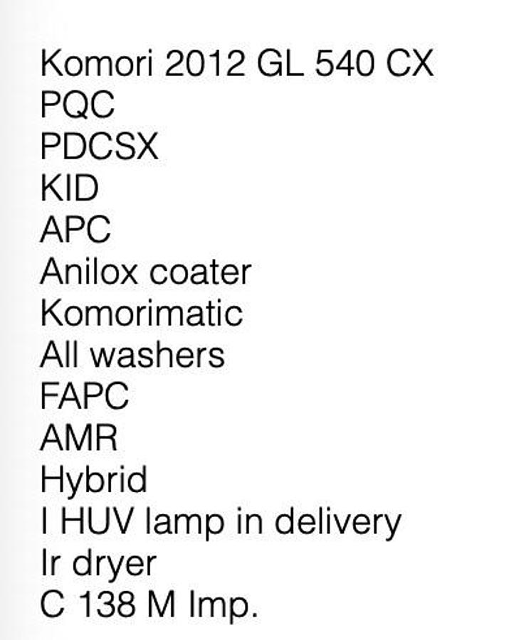 Used 2012 Komori Lithrone GL 540 CX