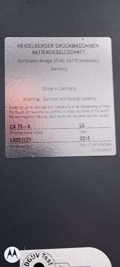 Used 2018 Heidelberg CX 75-4 C Format