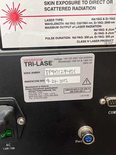 Used Ellman / Sandstone/ Cynosure Tri-Lase w/ 1 and 6 mm Spot Size Erbium YAG 2940nm
