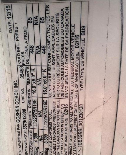 Refurbished 2016 Chevrolet NON CDL 12 PASSENGER DIESEL 3500 SHUTTLE BUS