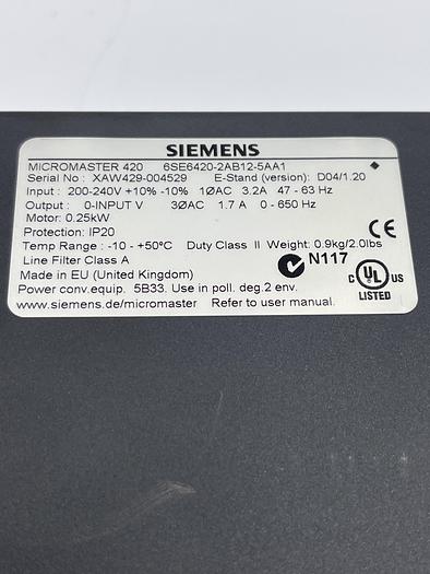 Used Siemens 6SE6420-2AB12-5AA1