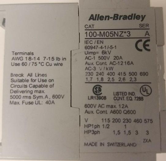 Used ALLEN BRADLY M05NZ*3 Series A Contactor