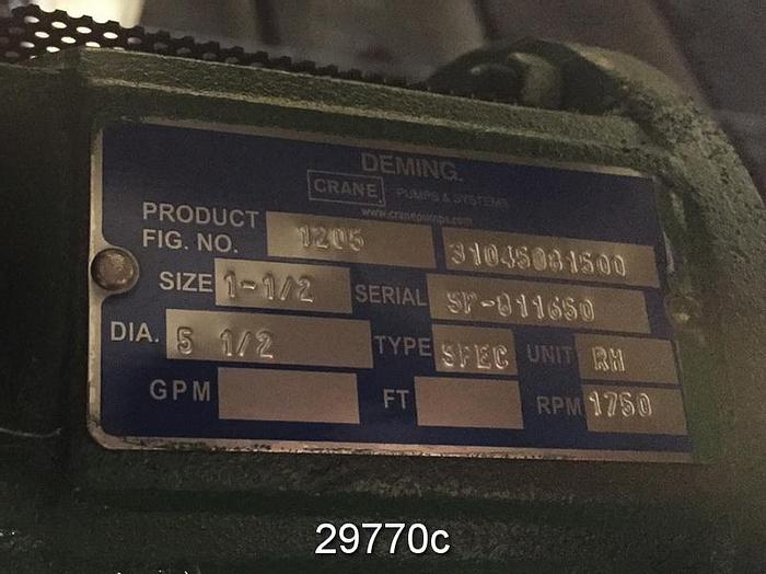 Used Crane Deming 4508 Sump Pump, 1.5" Inlet, 5.5" Impeller #29770