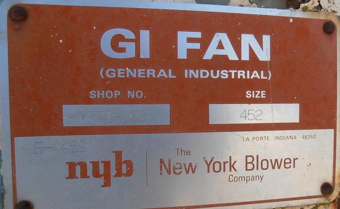 Used Blower, 60 HP, Centrifugal, NYB, Size 452, New York Blower, #S738904