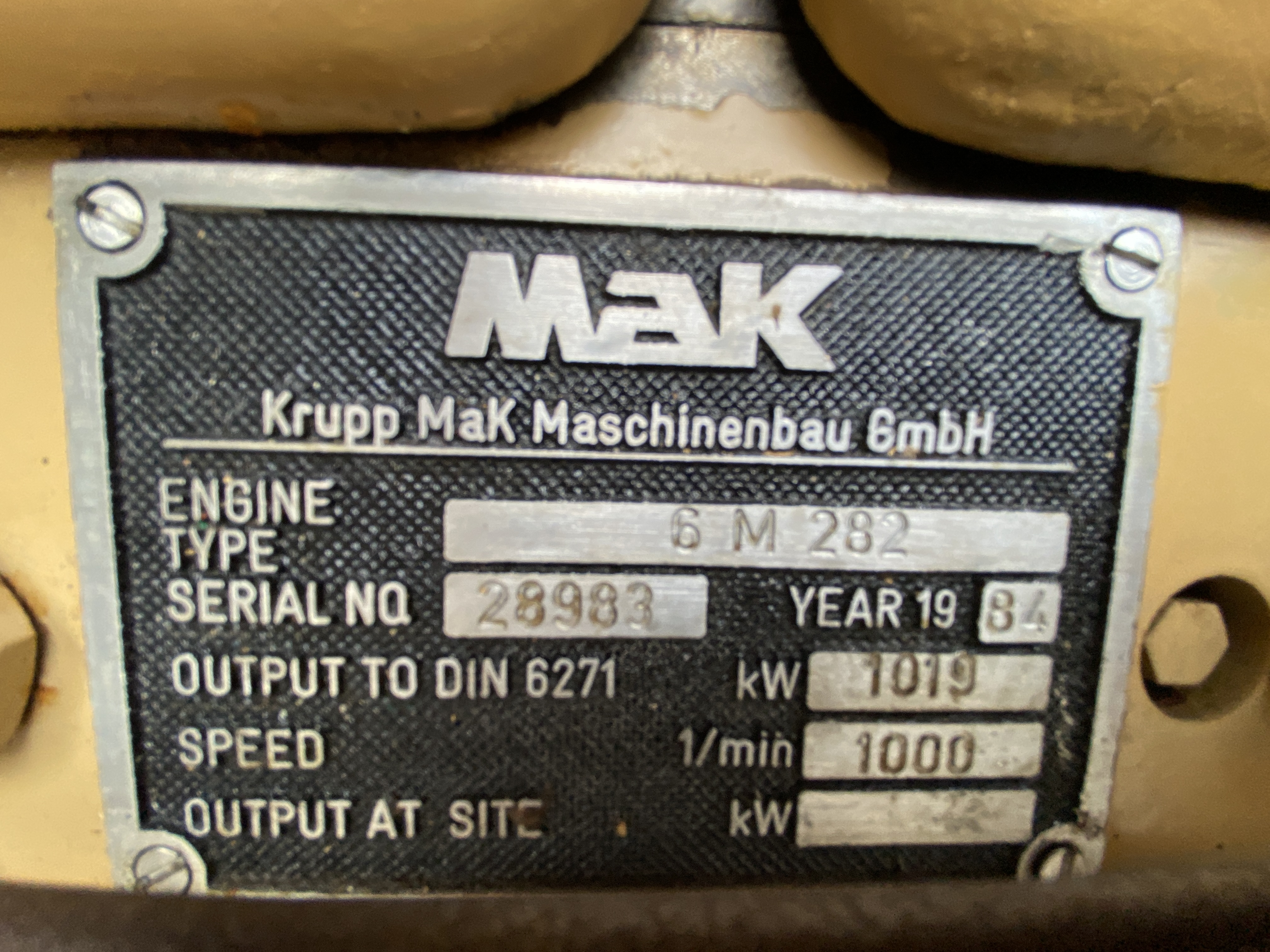 Used MAK 6M282 GEN.SET 1210 KVA