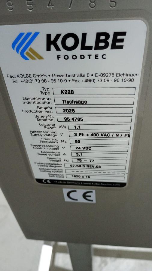 Gebruikt 2025 Kolbe Bans saw, type K220