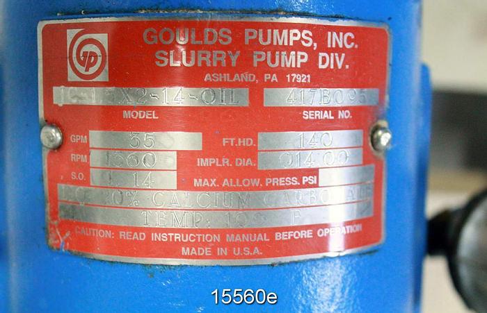 Used Goulds JC Slurry Pump, 1-1/2 X 2 X 14, 14" Impeller, 35 Gpm, 140 Ft. Head #15560