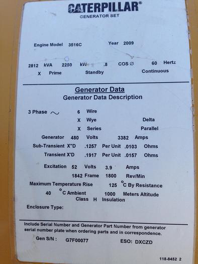 2009 Caterpillar 3516C 2250kW 480Volt