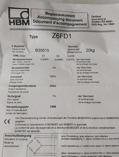 Wägezelle 20kg, Z6FD1, Hottinger Baldwin,  neu