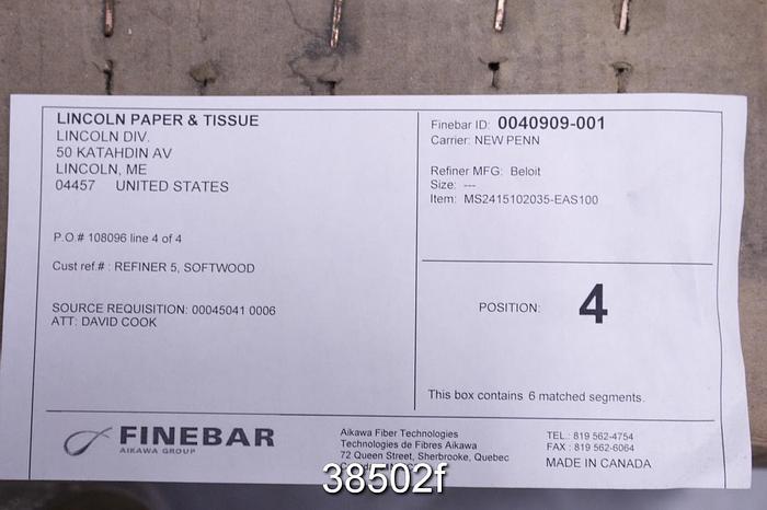 Unused Fine Bar Refiner Plate Set for Beloit DD4000 24" Refiner #38502