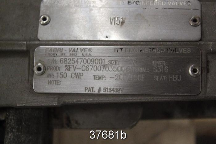 Used Fabri 3" Hand Operated Knife Gate Valve, C67 #37681