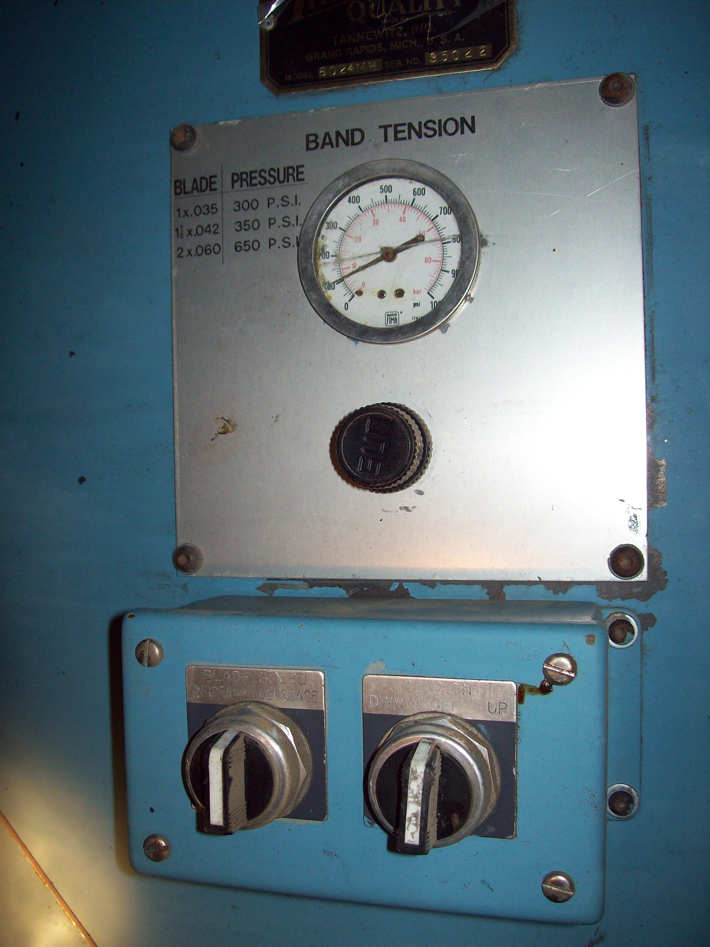 Used 24"  x 144" Tannewitz Model 60-24MH Vertical Band Type Plate Saw; Mfg. 1995