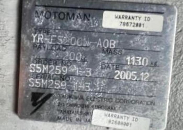 Used 2006 YASKAWA MOTOMAN ES200N 6 AXIS ROBOT 200KG X 2651MM WITH NX100 CONTOLLER