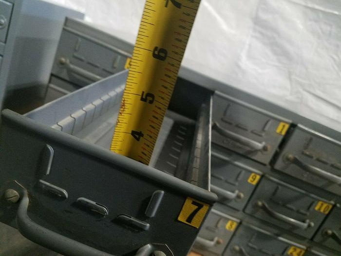 Used Industrial Metal 18 Drawer Tabletop Storage Cabinet for Screws Bolts Tools