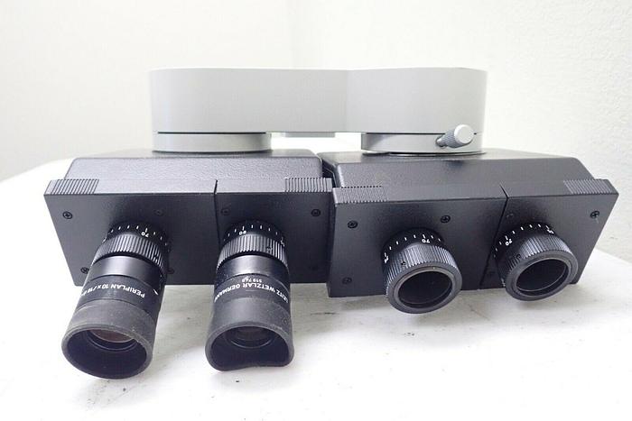 Used Leitz Wetzlar MD5 w/ (3) 512 821/20 Heads, (4) Periplan 519-748 10X/18 Eyepieces