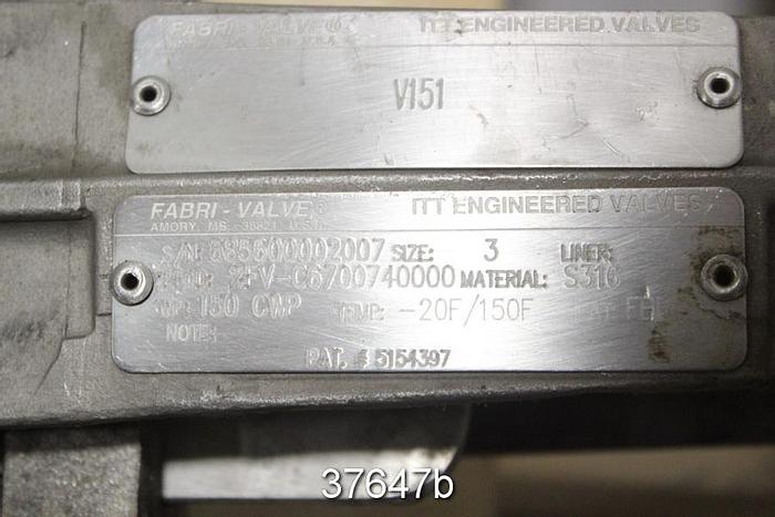 Used Fabri 3" Hand Operated Knife Gate Valve, C670074000 #37647