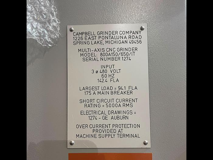 Used 2020 Campbell 800A 150/650/IT CNC Creep Feed Grinder (Lightly Used)