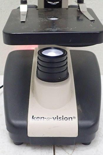 Used Ken A Vision Model T-1201C Monocular Microscope w/ 3 Objectives 4x, 10x, 40x