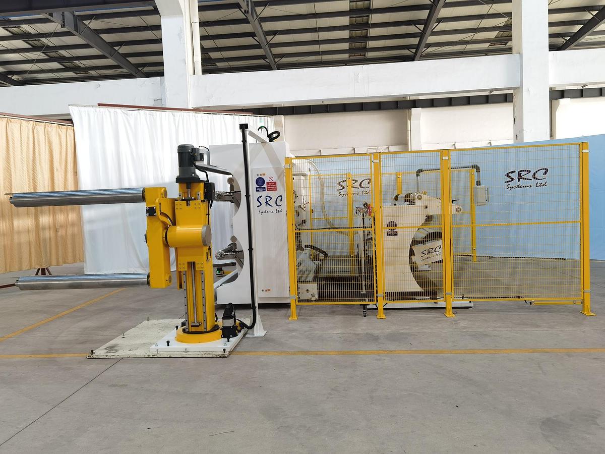 Used 82" WIDE NEW SRC SYSTEMS LTD. MODEL 810-LS DUPLEX SLITTER - 32" REWIND DIAMETER