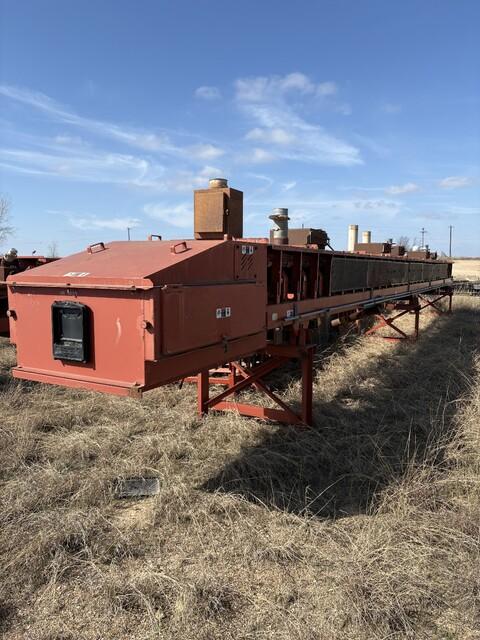 Used 30" wide x 150' long, Superior #30x150, channel frame conveyor, skirting with dust covers, six (6) inlets per section, 10 HP motor