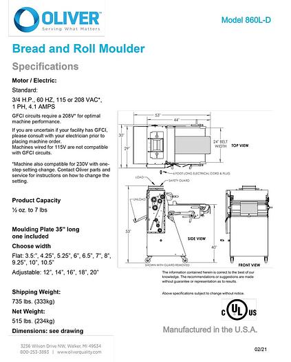 BREAD AND ROLL MOULDER 860L DELUXE