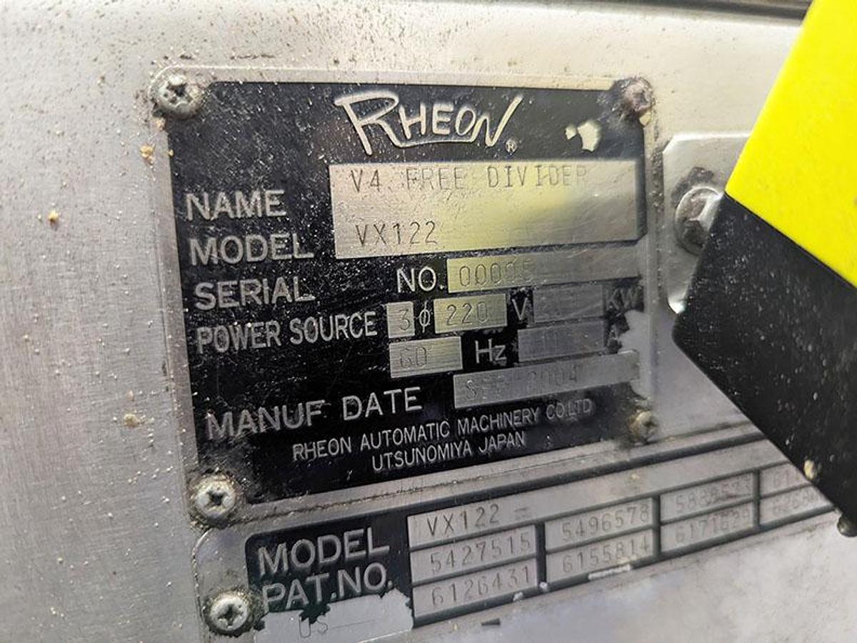 Used Rheon V4 Divider M#VX 122 w/ Stretcher, Slitter, Panner and Dough Lift