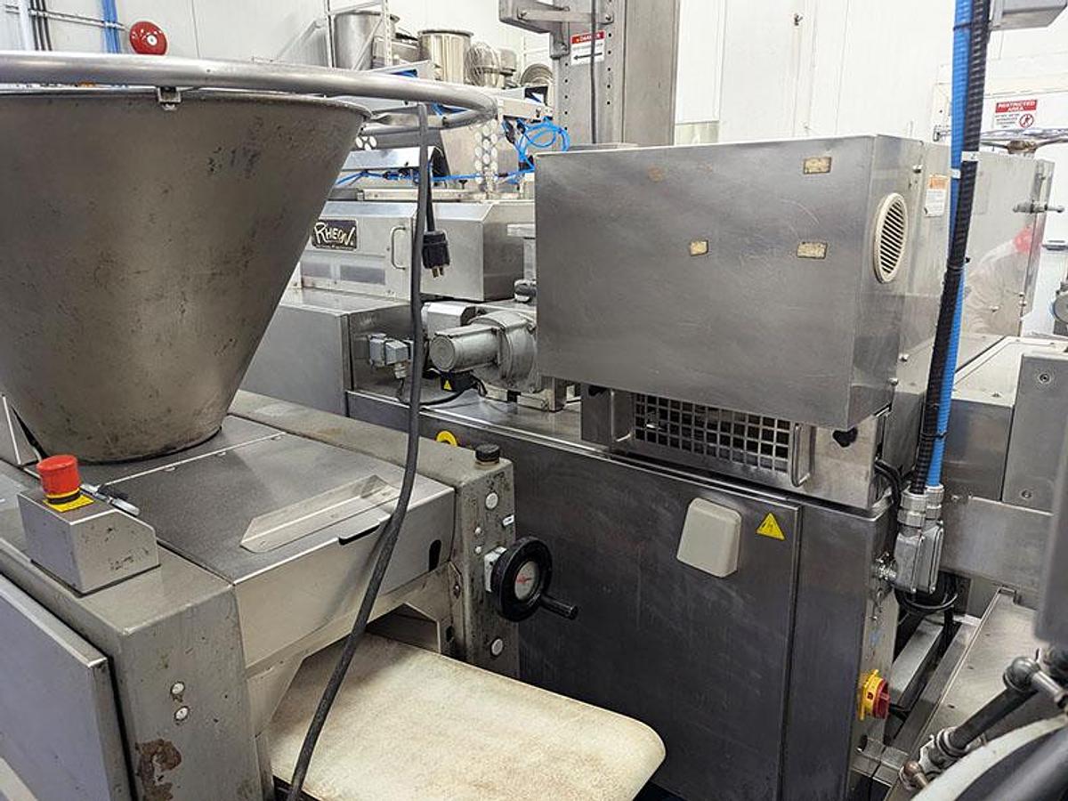 Used Rheon V4 Divider M#VX 122 w/ Stretcher, Slitter, Panner and Dough Lift
