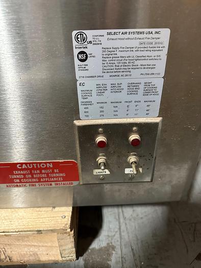 Used Stainless Steel Wall Mount Hood w/ Single Baffle and Fire Suppression System