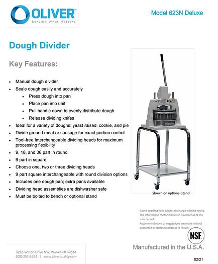 DELUXE 623 MANUAL DOUGH DIVIDER