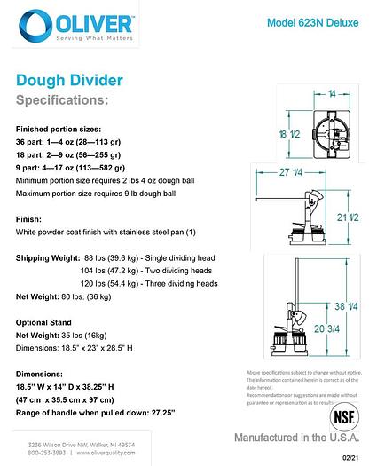 DELUXE 623 MANUAL DOUGH DIVIDER