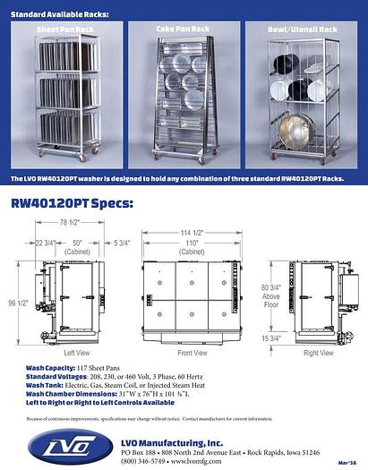 MODEL RW40120PT PASS THROUGH RACK WASHER