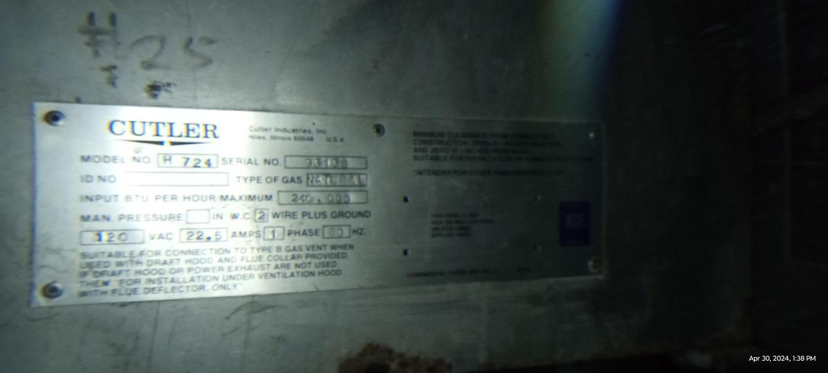 Used Cutler H 724 Revolving Tray Oven