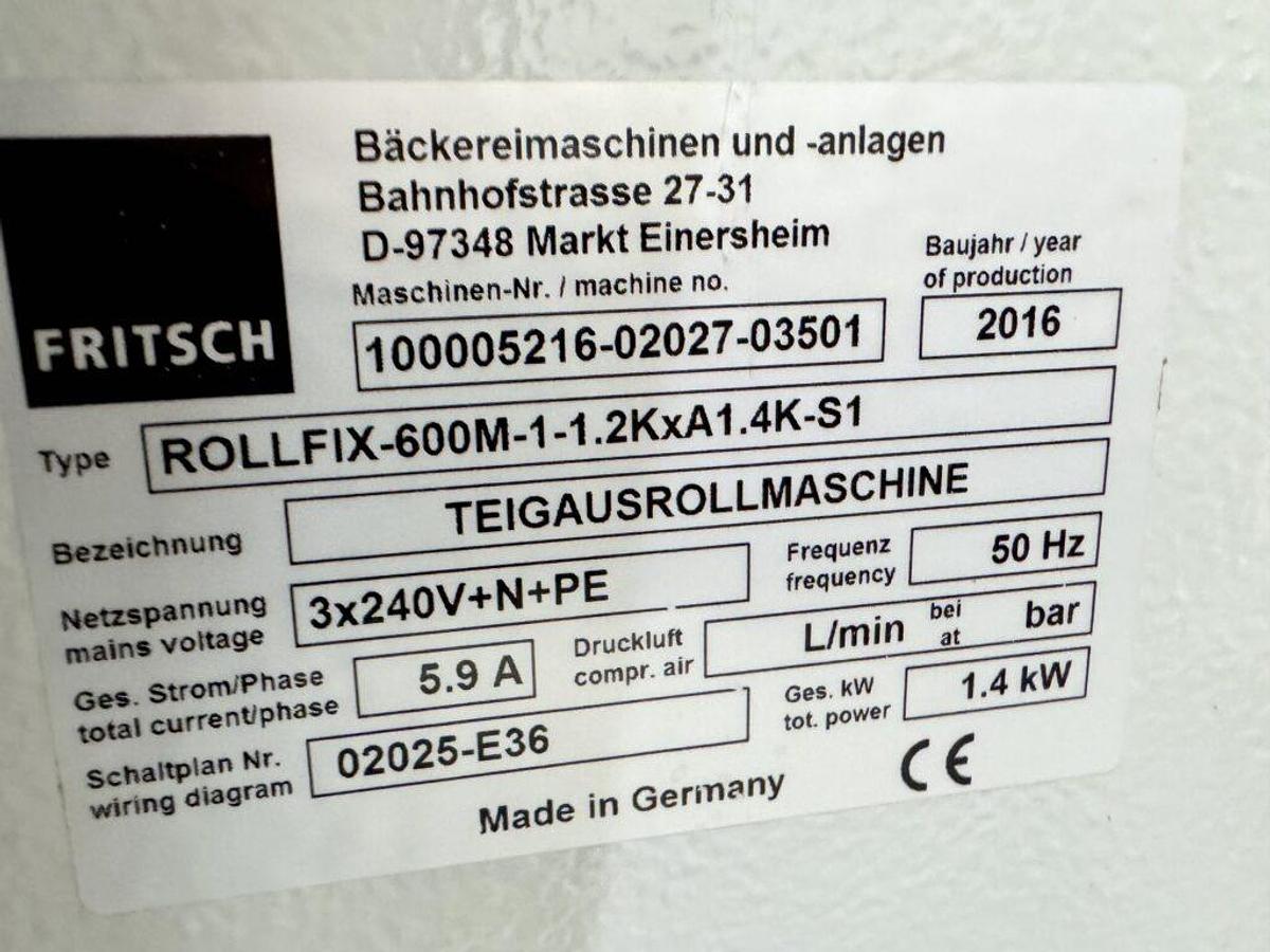 Used Fritsch Rollfix 600 Reversible Sheeter