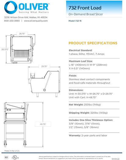 Oliver Front Load Bread Slicer