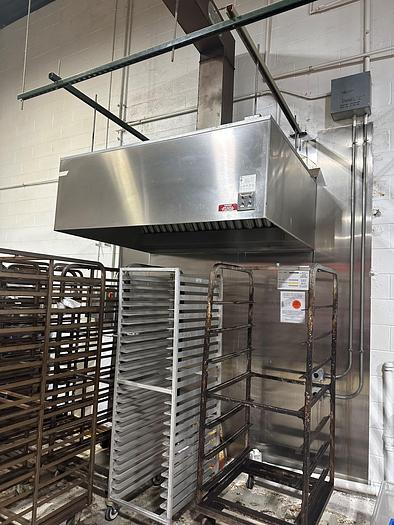 Used Stainless Steel Wall Mount Hood w/ Single Baffle and Fire Suppression System