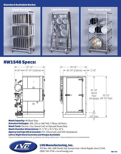 MODEL RW1548 RACK WASHER